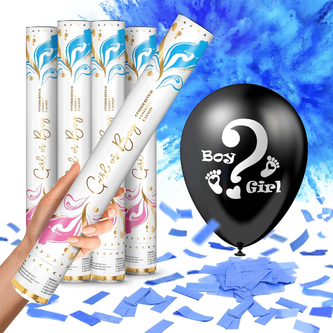 Gender Reveal Confetti Cannon & Gender Reveal Games for Guests