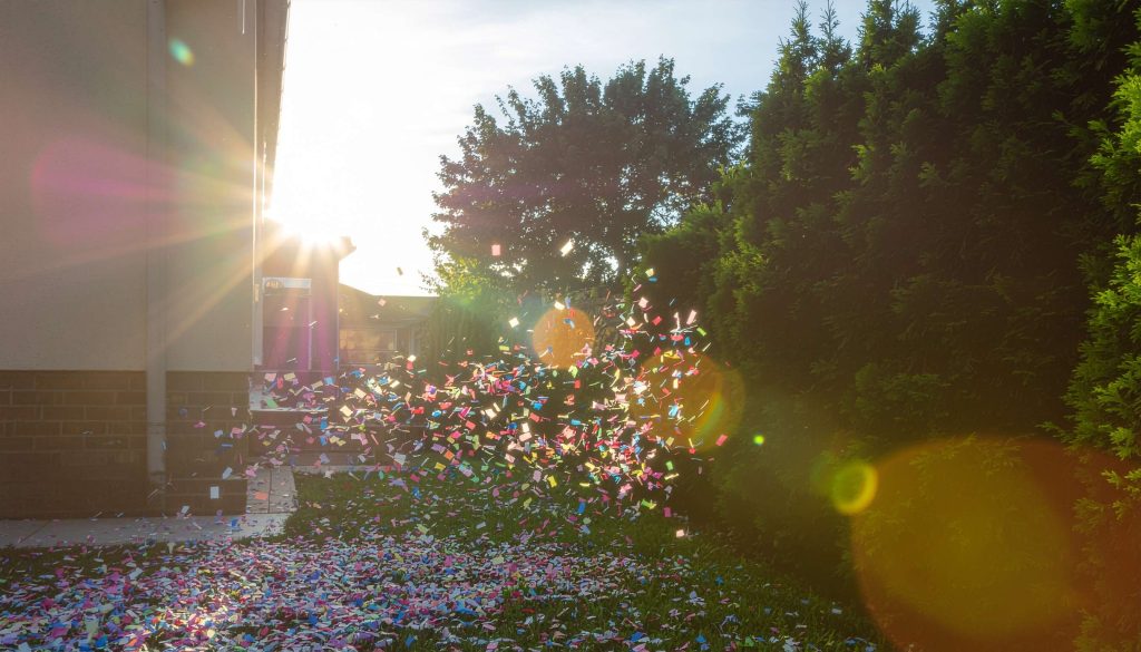 Confetti Machine in a Backyard Party